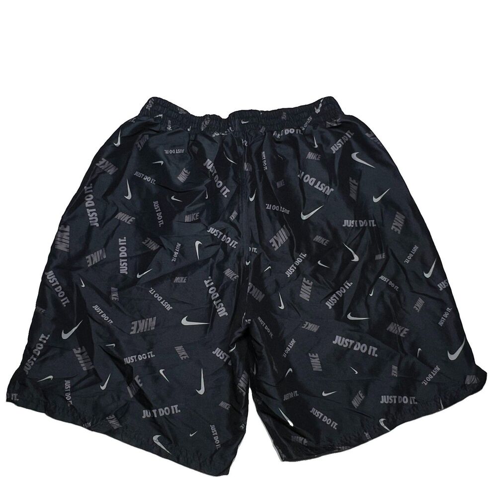 Nike Just Do It All Over Print Large Swim Beach Shorts Black NESSB590